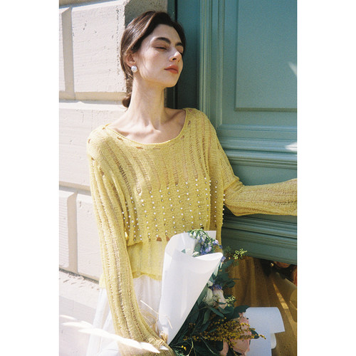 ZHUYIYI设计感钉珠长袖针织衫
