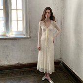 早春新款 连衣裙女款 法式 春季 收腰长裙高级感 薄纱蕾丝长袖 ZHUYIYI