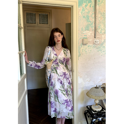 ZHUYIYI长袖气质法式V领连衣裙