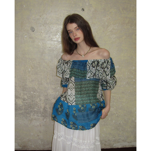 ZHUYIYI 100苎麻 新款一字肩短袖衬衫女夏设计感原创宽松显瘦