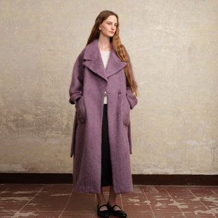 ZHUYIYI 新款高级感大翻领山羊绒拉绒大衣女秋冬长款原创设计