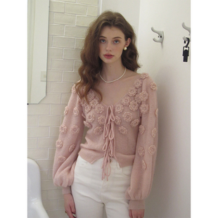 上衣 女外套毛衣高级感原创秋款 ZHUYIYI 立体甜美粉色早秋针织开衫