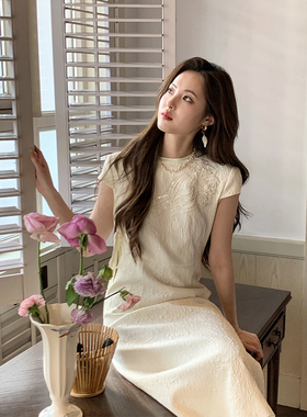 ZHUYIYI 高级刺绣新中式改良连衣裙女夏气质修身白色旗袍裙子