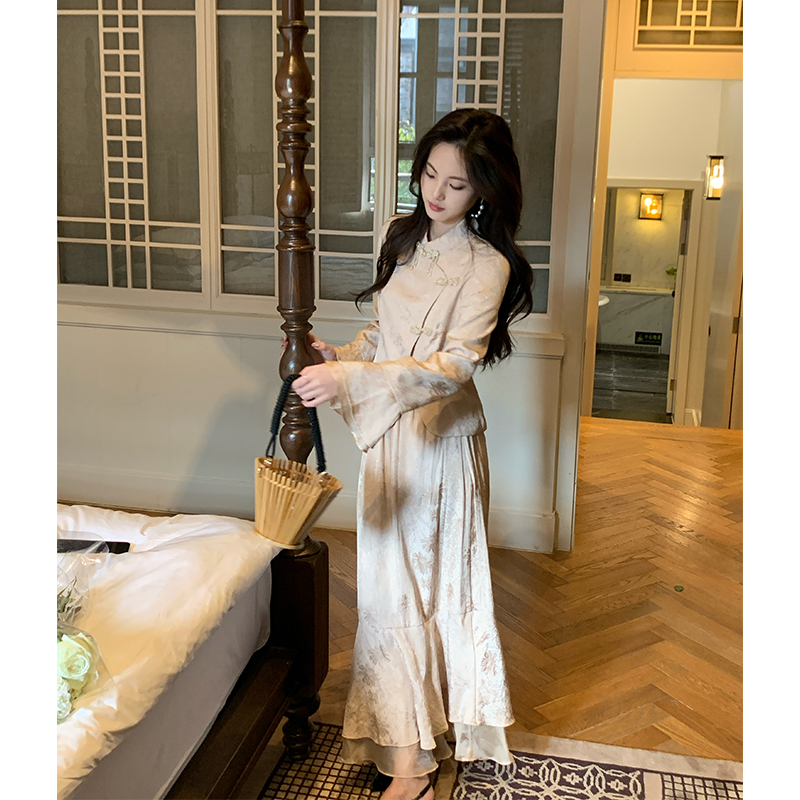 ZHUYIYI 新中式国风旗袍领盘扣套装气质流行秋季半身裙两件套女,女装/女士精品,时尚套装,淘宝优惠券,粉丝福利购,淘宝优惠卷