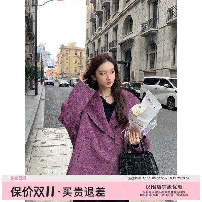 羊驼毛绵羊毛短款通勤慵懒连帽