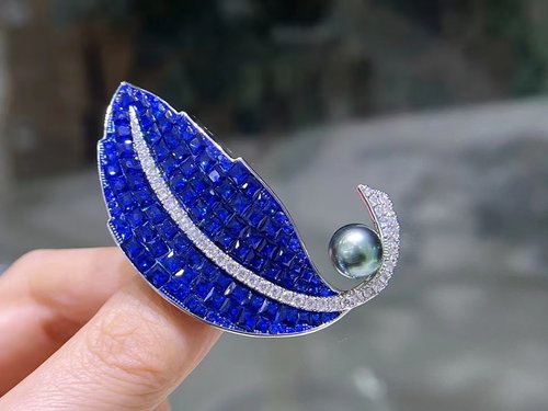 合金蓝叶胸针大溪地孔雀绿 9-10mm 胸针成品及diy配件