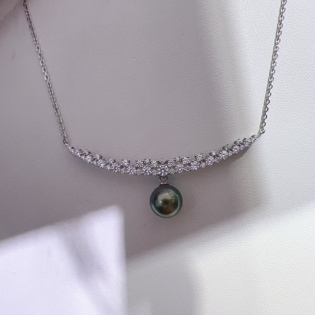 繁星微笑项链珍珠可挂可取纯银精工配件银项链可配10-11mm珍珠