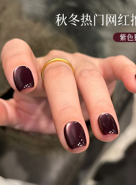 紫色猫眼款甲油胶爆闪2025年新款玻璃珠猫眼深紫色葡萄紫黑加仑紫