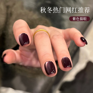 紫色猫眼款甲油胶爆闪2026年新款玻璃珠猫眼深紫色葡萄紫黑加仑紫