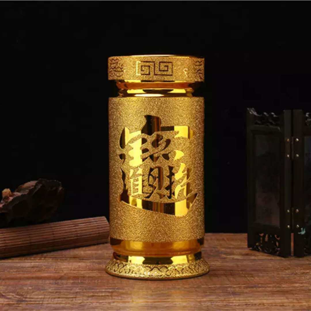 陶瓷插香炉插香座金色沙金供奉摆件法器仙家佛字摆件插花瓶
