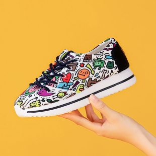 厚度松糕增高帆布鞋 女新款 爆款 Tt&Mm 布鞋 个性 涂鸦时尚 汤姆斯女鞋