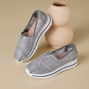 厚底透气懒人帆布鞋 Tt&Mm 款 2026夏季 汤姆斯甜美风蕾丝一脚蹬女鞋