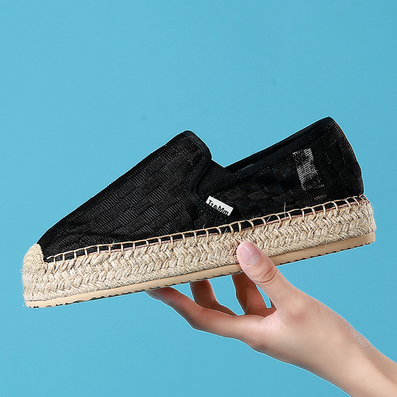 汤姆斯渔夫鞋草编网纱镂空一脚蹬