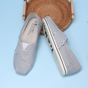 平底休闲懒人一脚蹬玛丽百搭布鞋 Tt&Mm 条纹帆布鞋 夏季 汤姆斯女鞋