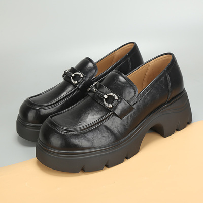 春季大码女鞋舒适厚底粗跟乐福鞋