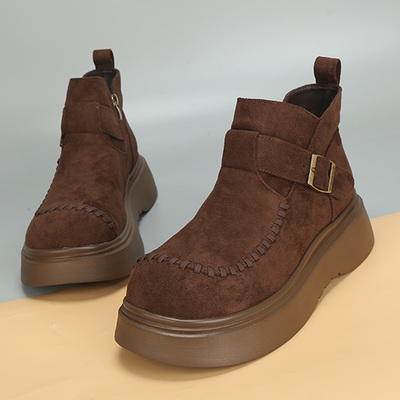 大码女鞋41到43冬新款英伦风百搭复古加绒棉靴潮款特大号女靴4042