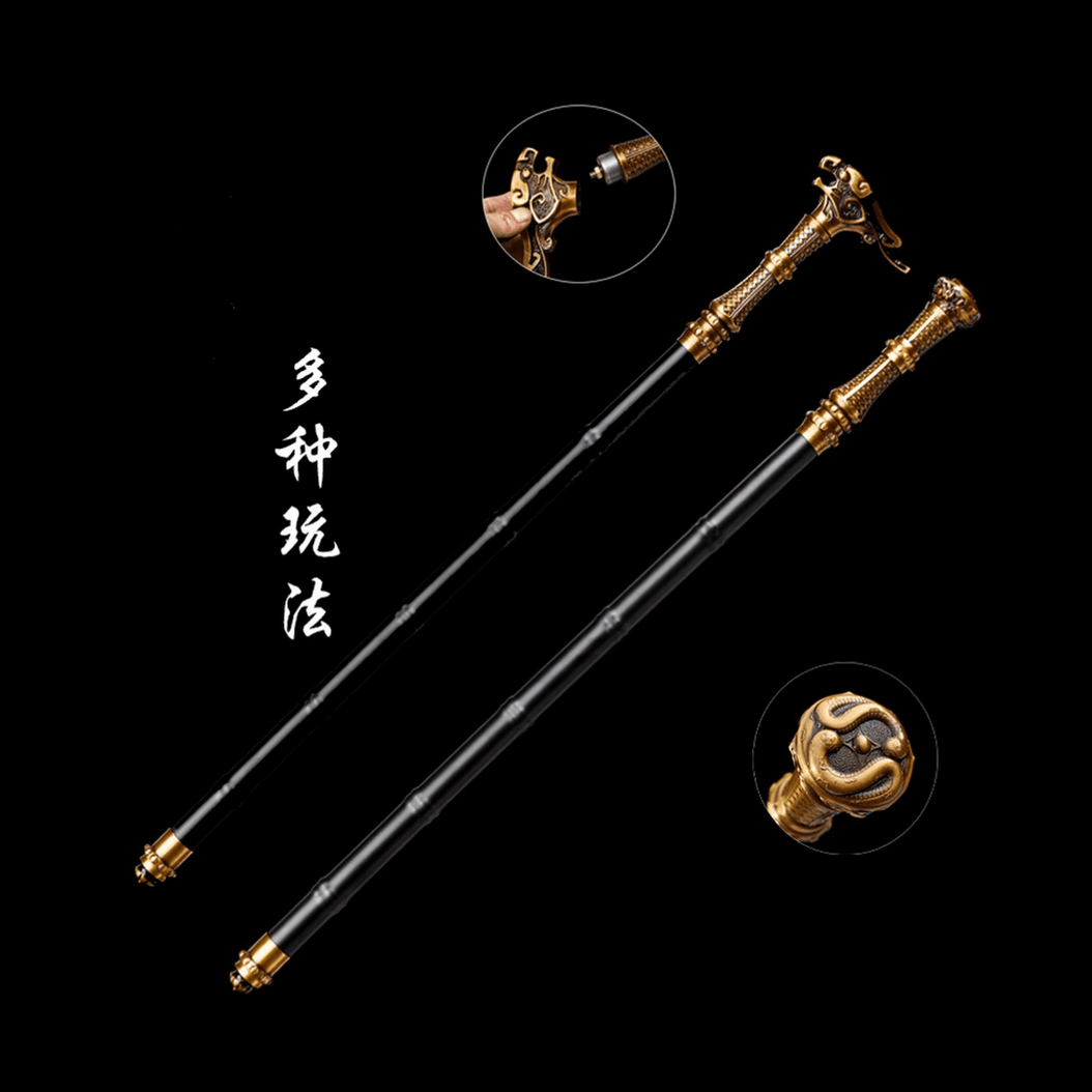 龙头拐杖多种玩法，1户外防身龙泉高温淬火冷兵器未开刃