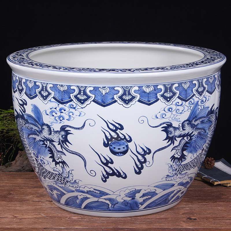 青花山水碗莲陶瓷鱼缸图片