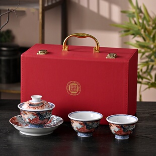 景德镇釉下五彩龙马精神茶具套装盖碗茶杯家用会客节日送伴手礼