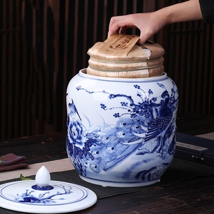 景德镇手工茶叶罐 大小号陶瓷密封罐普洱存储茶缸茶叶桶白茶红茶