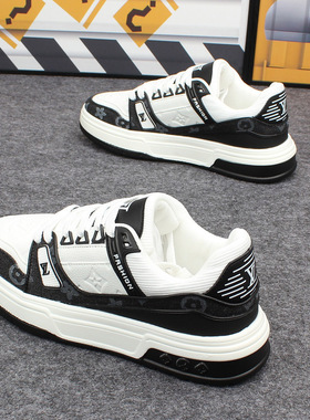 印花时尚情侣板鞋男女百搭潮流厚底低帮小白鞋防水皮面运动休闲鞋
