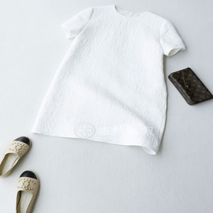 原588现398 立体压花 超重磅定制意大利棉麻混纺短袖连衣裙