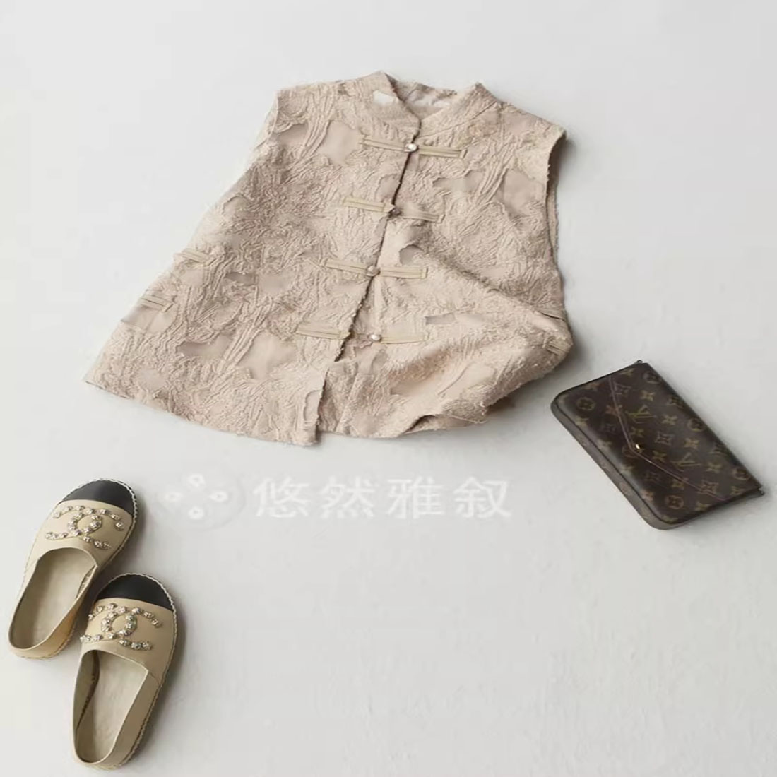 原368现228 定织绣花+烧花面料 精致又灵气日常好穿搭盘扣马甲