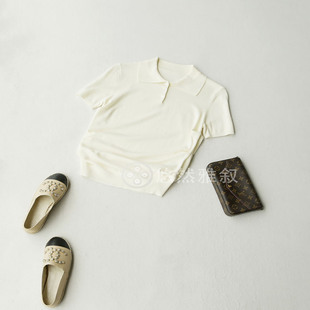 针织衫 高定系 POLO领高弹亲肤短袖 初秋新品 显瘦两侧扯边捏褶经典