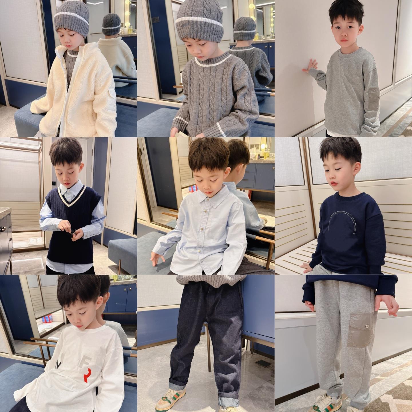 小七baby25秋冬新品字母T恤毛衣外套卫衣裤子套装男女儿童宝宝XW1