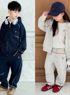 小七baby26春夏新款小马刺绣撞色拼接运动套装T恤男女儿童宝宝YM2