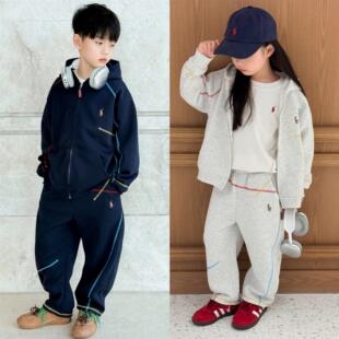 小七baby26春夏新款 T恤男女儿童宝宝YM2 小马刺绣撞色拼接运动套装