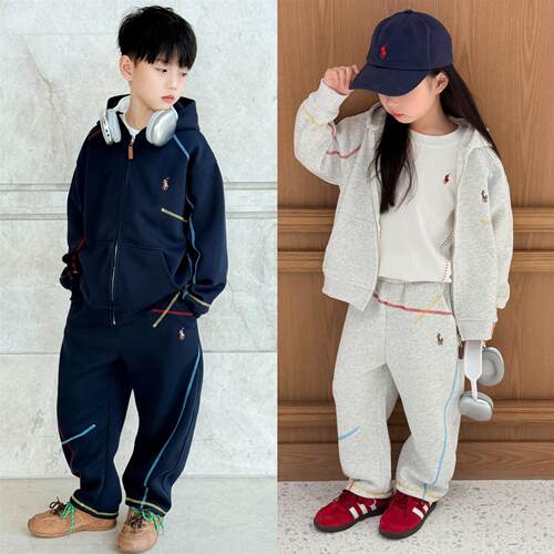 小七baby26春夏新款小马刺绣撞色拼接运动套装T恤男女儿童宝宝YM2