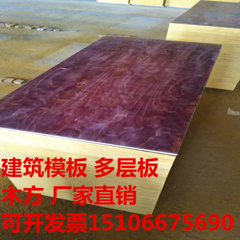 厂家直销红色建筑模板胶合板10mm杨木包装箱工地木工板材壳子多层