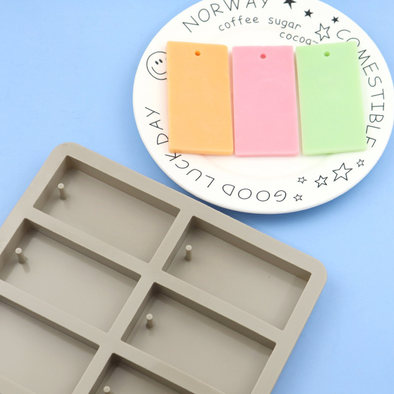 现货 6连长方形 硅胶香薰石膏挂件模具 手工蜡片模具 耐高温