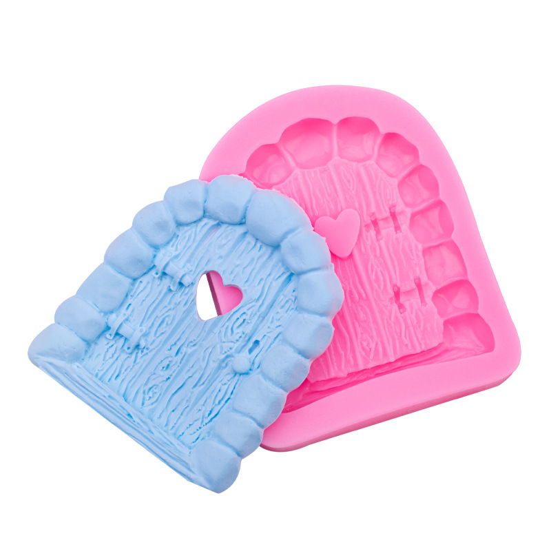 DIY石头门童话门卡通门木门小屋硅胶模具翻糖巧克力装饰公主蛋糕