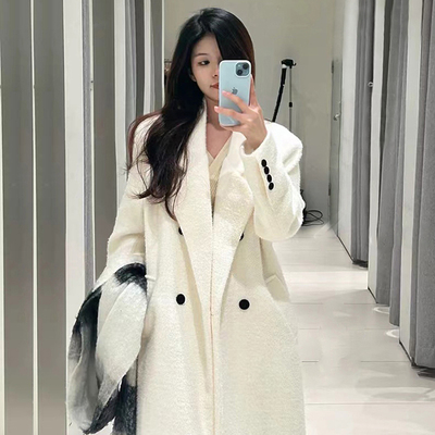 白色羽绒内胆大衣女小个子2024年秋冬高级感中长款羽绒服毛呢外套