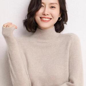 鄂尔多斯市产羊绒衫女100%山羊绒半高领宽松加厚短款毛衣打底衫