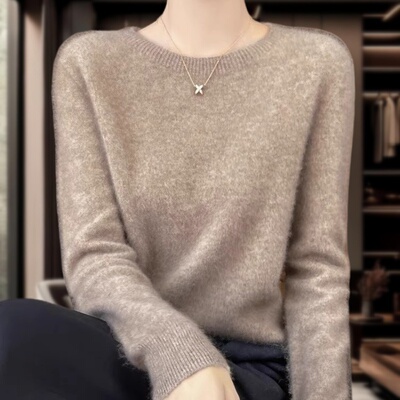鄂尔多斯市产100%纯羊绒衫女秋冬季针织毛衣内搭低圆领打底针织衫
