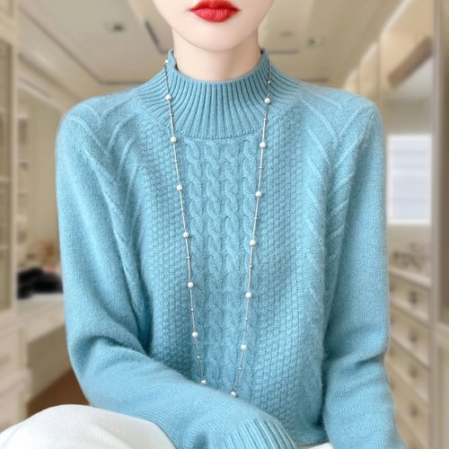 鄂尔多斯市产羊绒衫女100%山羊绒半高领宽松内搭加厚毛衣打底衫