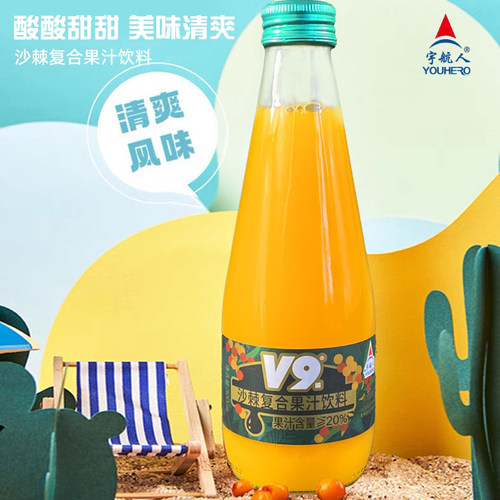 宇航人V9沙棘龙鲜榨沙棘汁复合果汁饮料300ml*6瓶