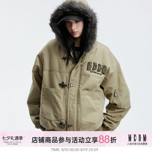 MEDM帆布毛帽飞机扣棉保暖夹克