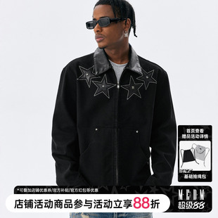 MEDM 星星铆钉贴皮烫转拼皮领底特律休闲夹克潮牌男女翻领外套秋