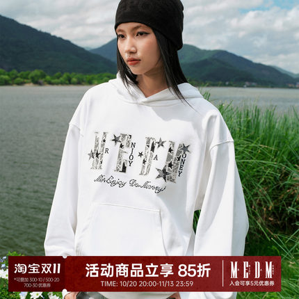 MEDM星星进发蕾丝贴布钉珠贴片LOGO连帽卫衣潮流休闲情侣帽衫春秋