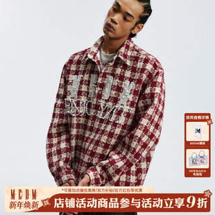 衬衣外套秋 复古珍珠字母翻领开衫 MEDM 格纹粗花呢休闲小香风衬衫