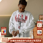 玫瑰与剑水洗长袖 T恤男女同款 秋季 MEDM 上衣美式 复古休闲情侣体恤