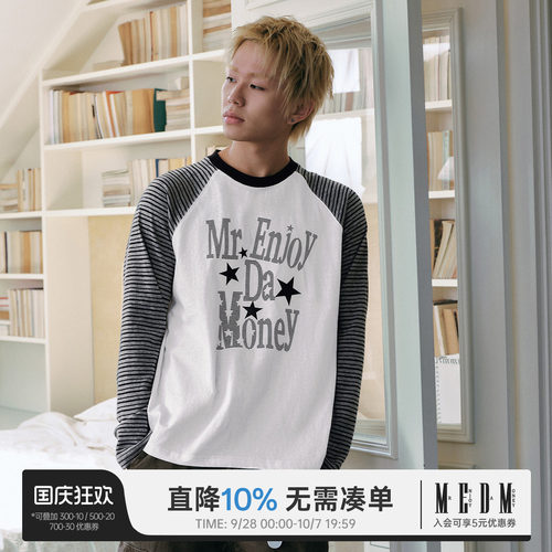 MEDM星星贴皮复古条纹长袖T恤