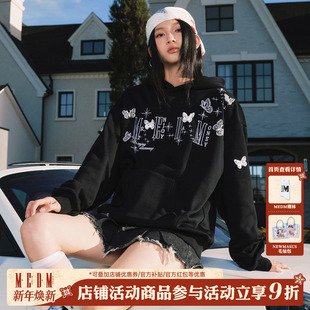 街头宽松情侣外套上衣秋 立体蝴蝶休闲连帽加绒卫衣美式 MEDM 新品