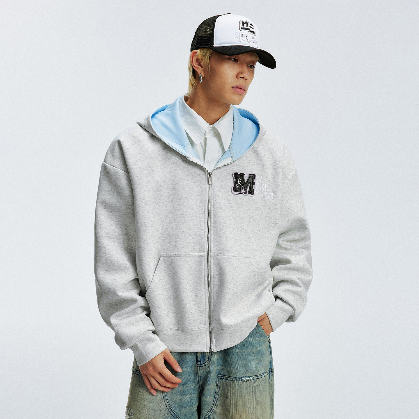 MEDM美式复古魔术贴连帽卫衣