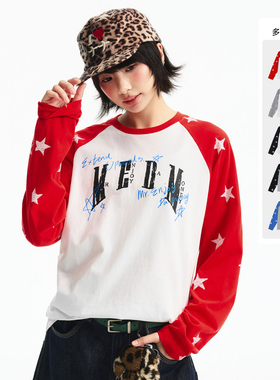 MEDM 手写涂鸦印花星星满印休闲插肩长袖T恤潮流男女同款宽松上衣