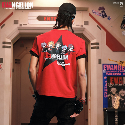 MEDMxEVA NEVER END系列Q版群像五角星印花休闲短袖潮流圆领T恤夏